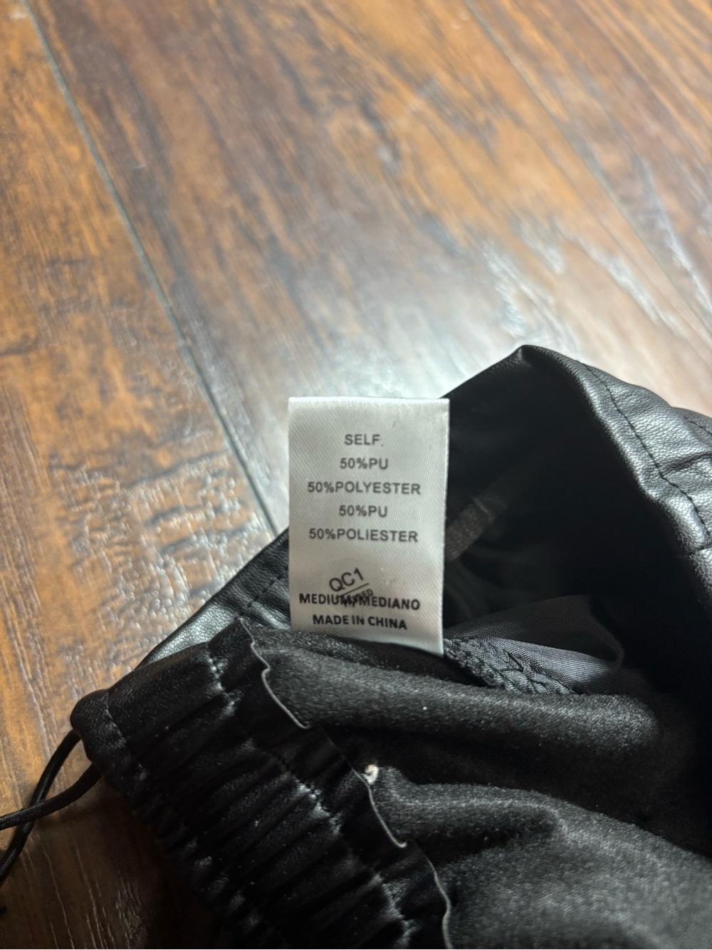 Women’s Black Faux Leather Jogger Pants Drawstring Waist - Picture 3 of 3